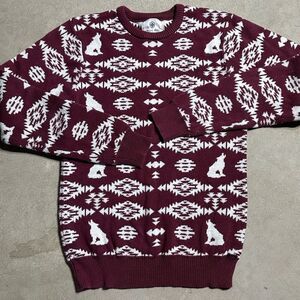 PacSun On the Byas Wolf Aztec boho red crewneck sweater Mens Size Smalll